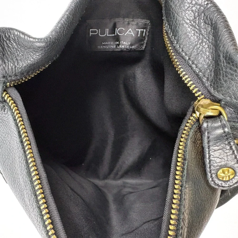 Y2K Pulicati Double Cargo Pocket Foldover Crossbody Bag Purse Black Leather Mili